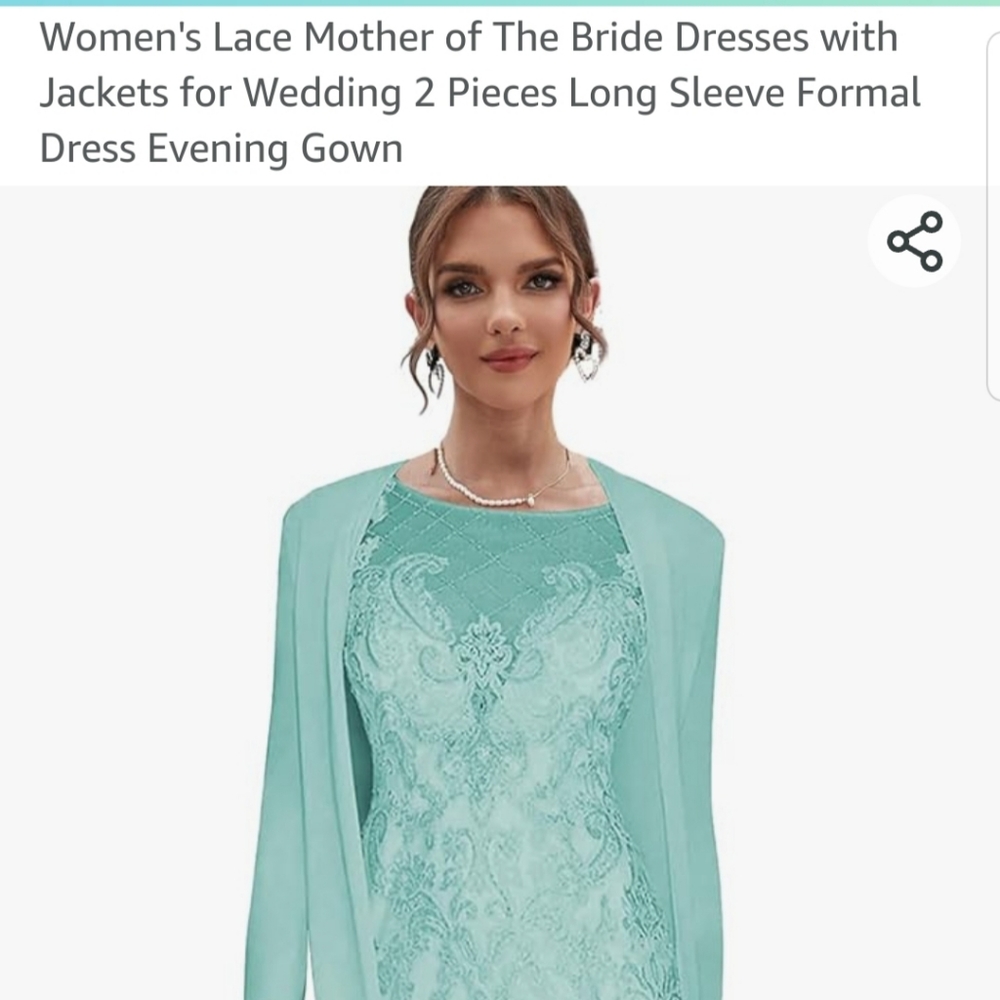 Beautiful 2 Piece Mint Green Lace Mother of The Bride / Dinner Dress